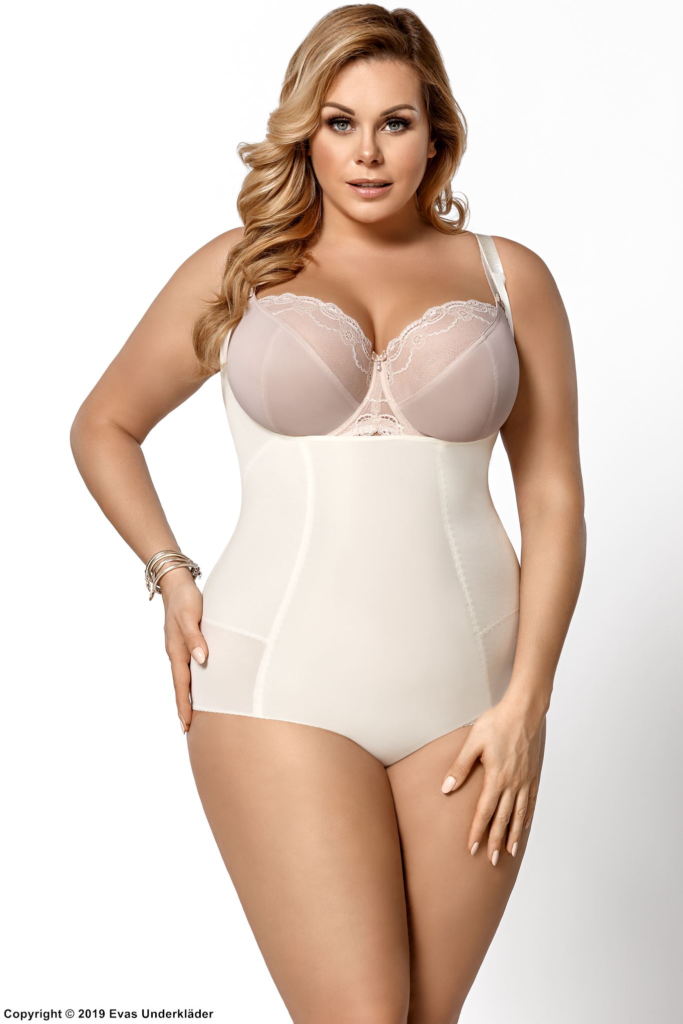 Shapewear body, without cups, belly and buttocks control, S to 4XL